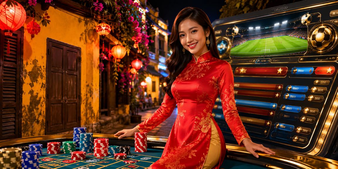 Người chơi áo dài Hội An xem kết quả giải thưởng trên điện thoại buổi chiều