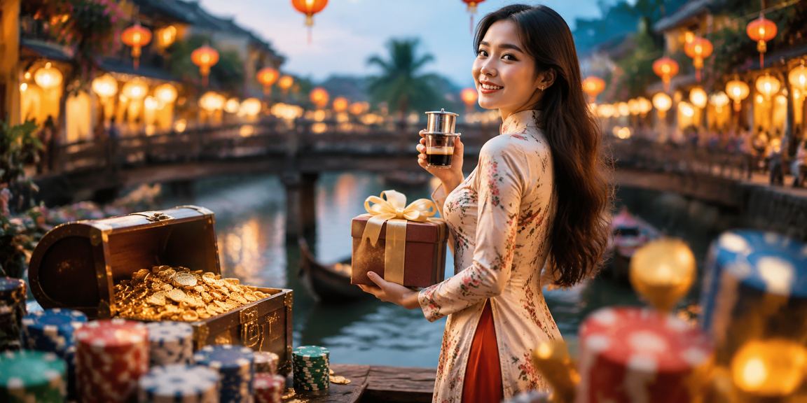 Người dùng tại Hội An thư giãn với cà phê và điện thoại trong không khí bình yên