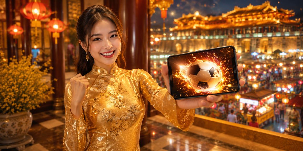 Phụ nữ mặc áo dài tại Huế sử dụng điện thoại để chơi casino di động